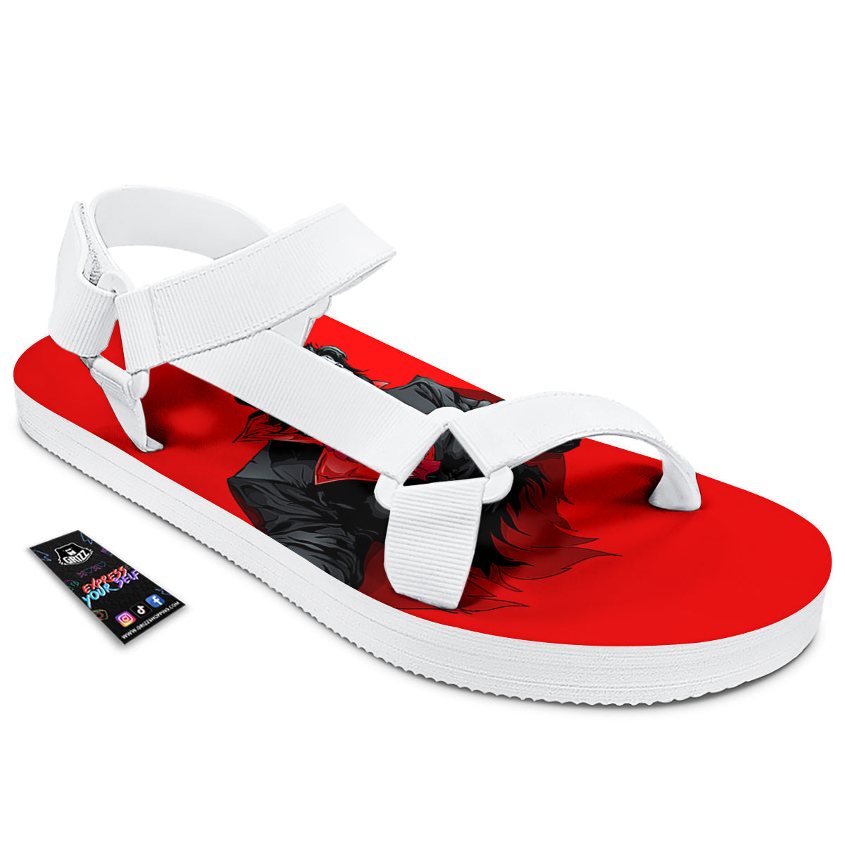Count Dracula Print White Open Toe Sandals-grizzshop