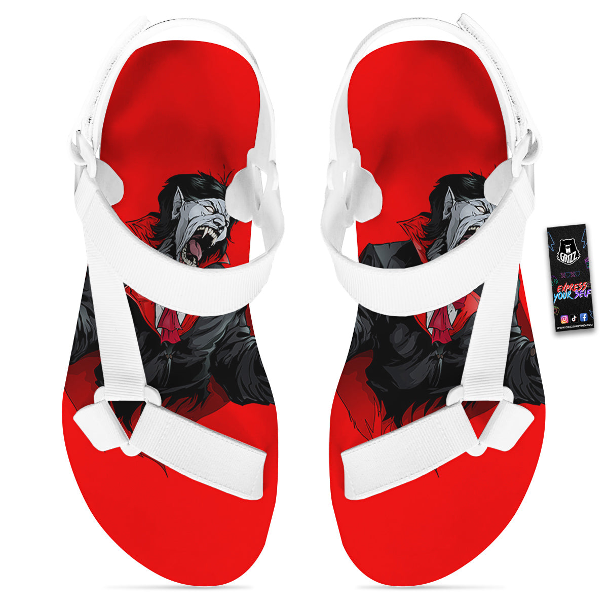 Count Dracula Print White Open Toe Sandals-grizzshop