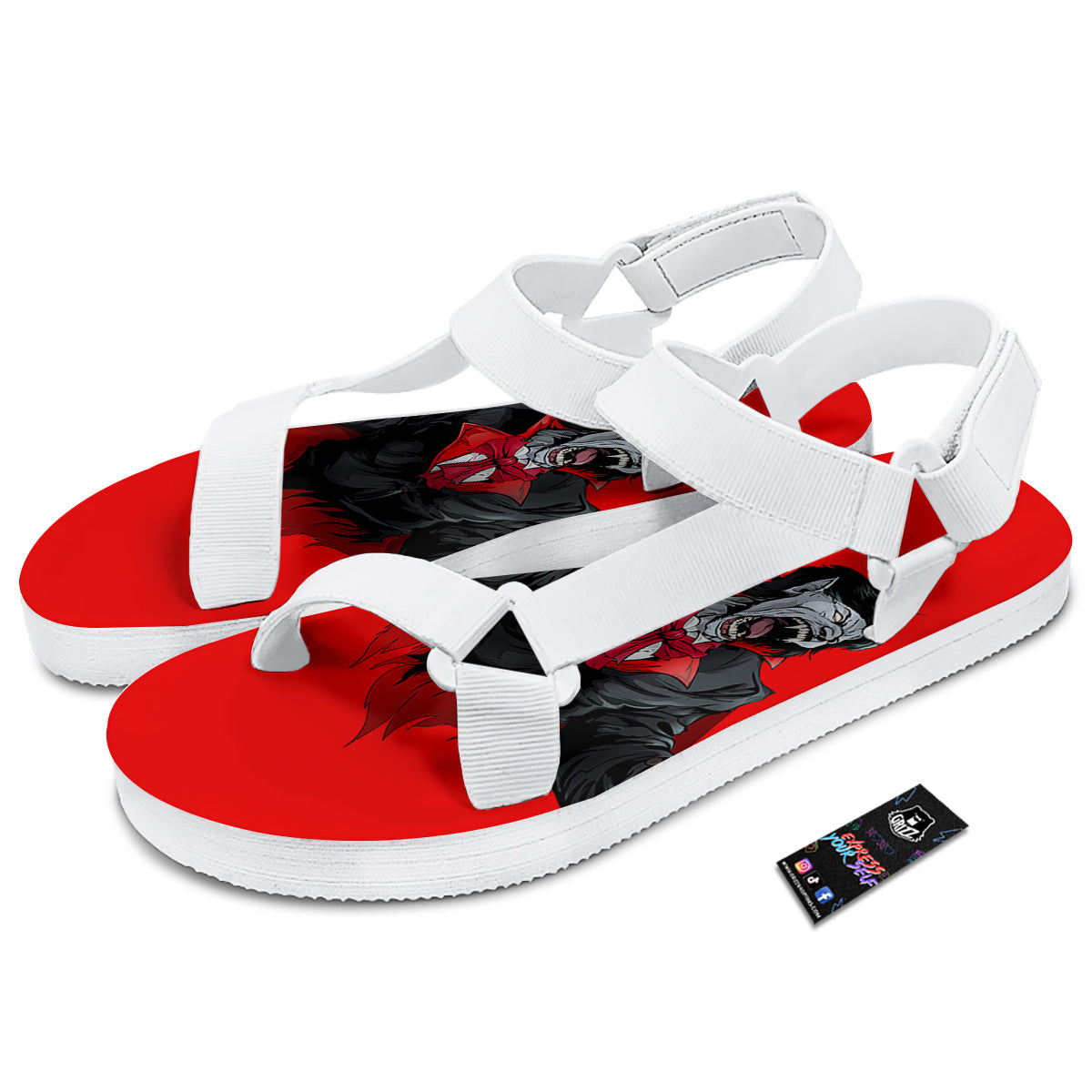 Count Dracula Print White Open Toe Sandals-grizzshop