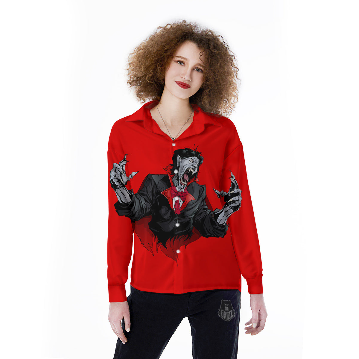 Count Dracula Print Women's Long Sleeve Shirts-grizzshop
