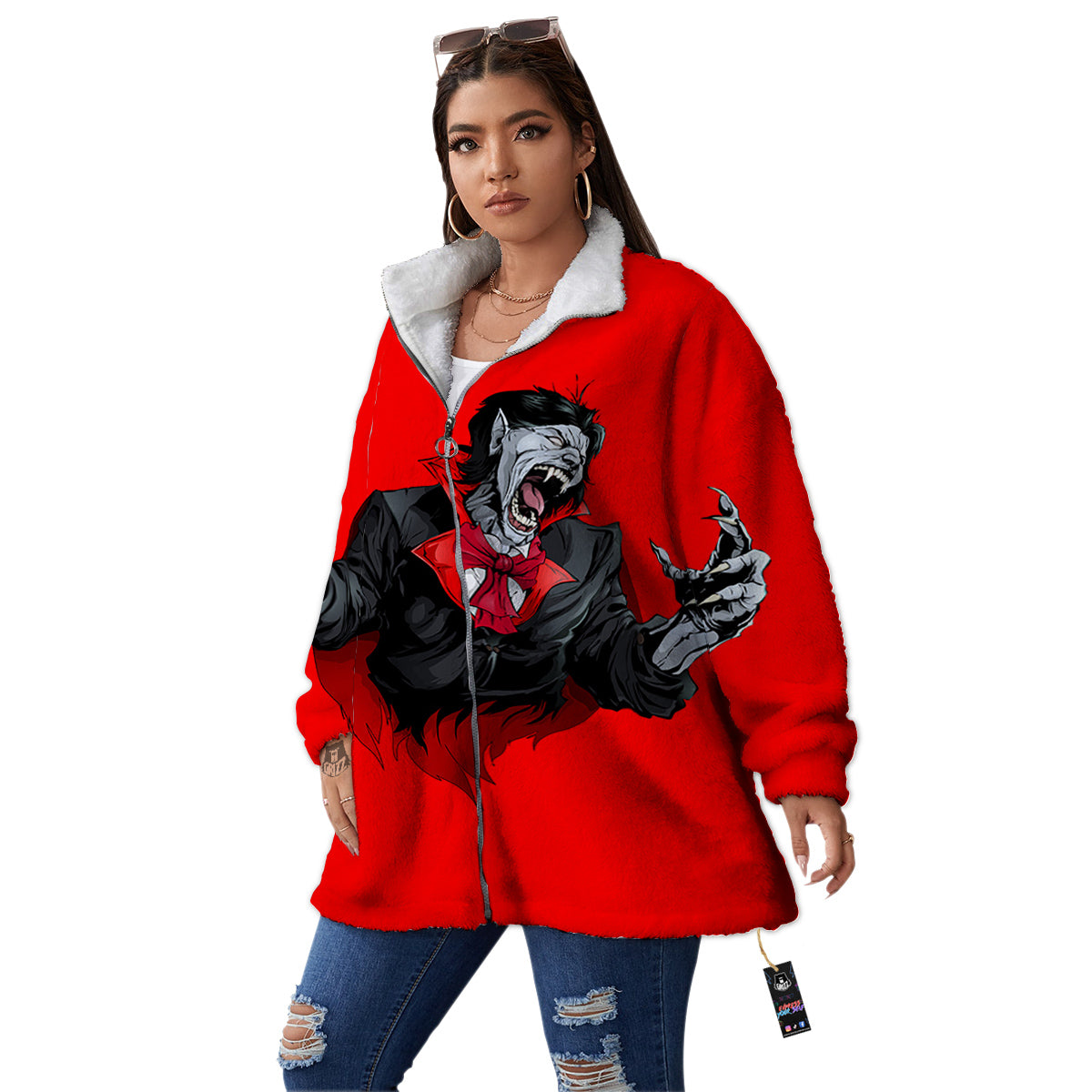 Count Dracula Print Women's Sherpa Jacket-grizzshop