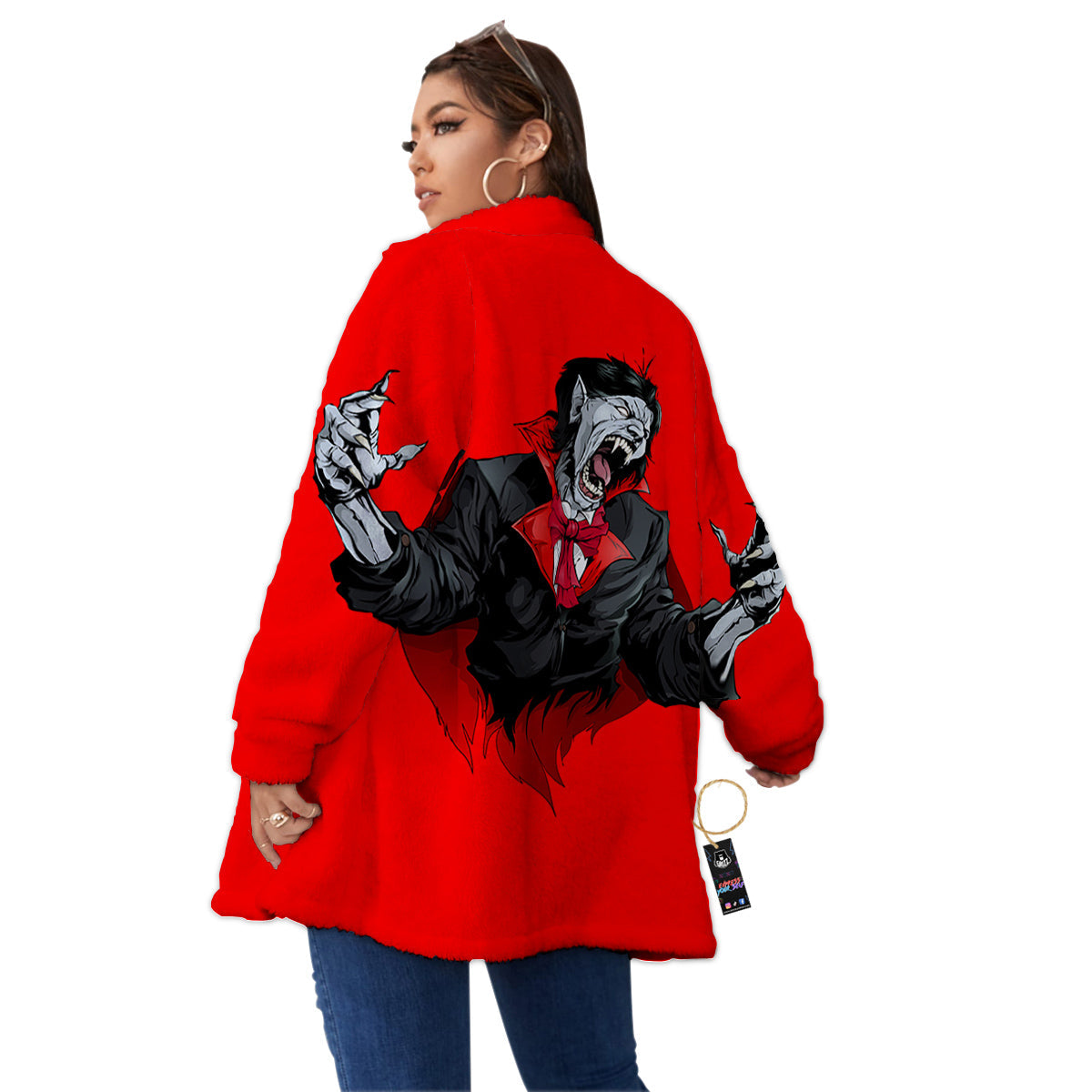 Count Dracula Print Women's Sherpa Jacket-grizzshop