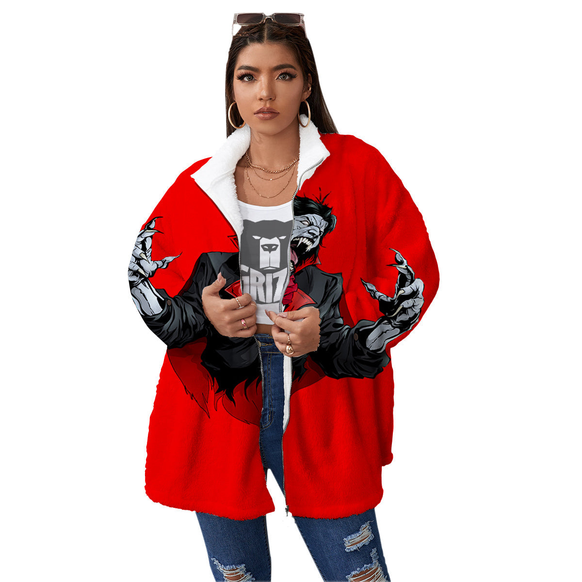 Count Dracula Print Women's Sherpa Jacket-grizzshop