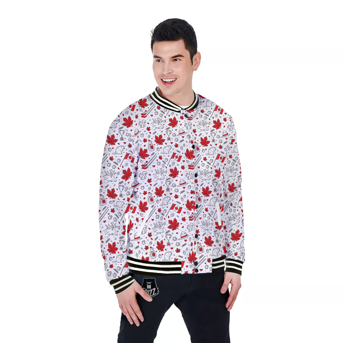 Country Canada Print Pattern Baseball Jacket-grizzshop