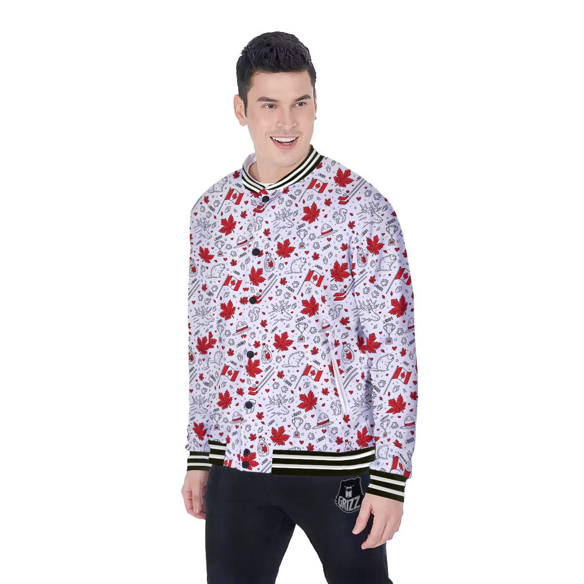 Country Canada Print Pattern Baseball Jacket-grizzshop