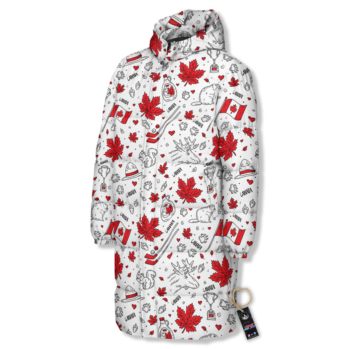 Country Canada Print Pattern Long Down Jacket-grizzshop