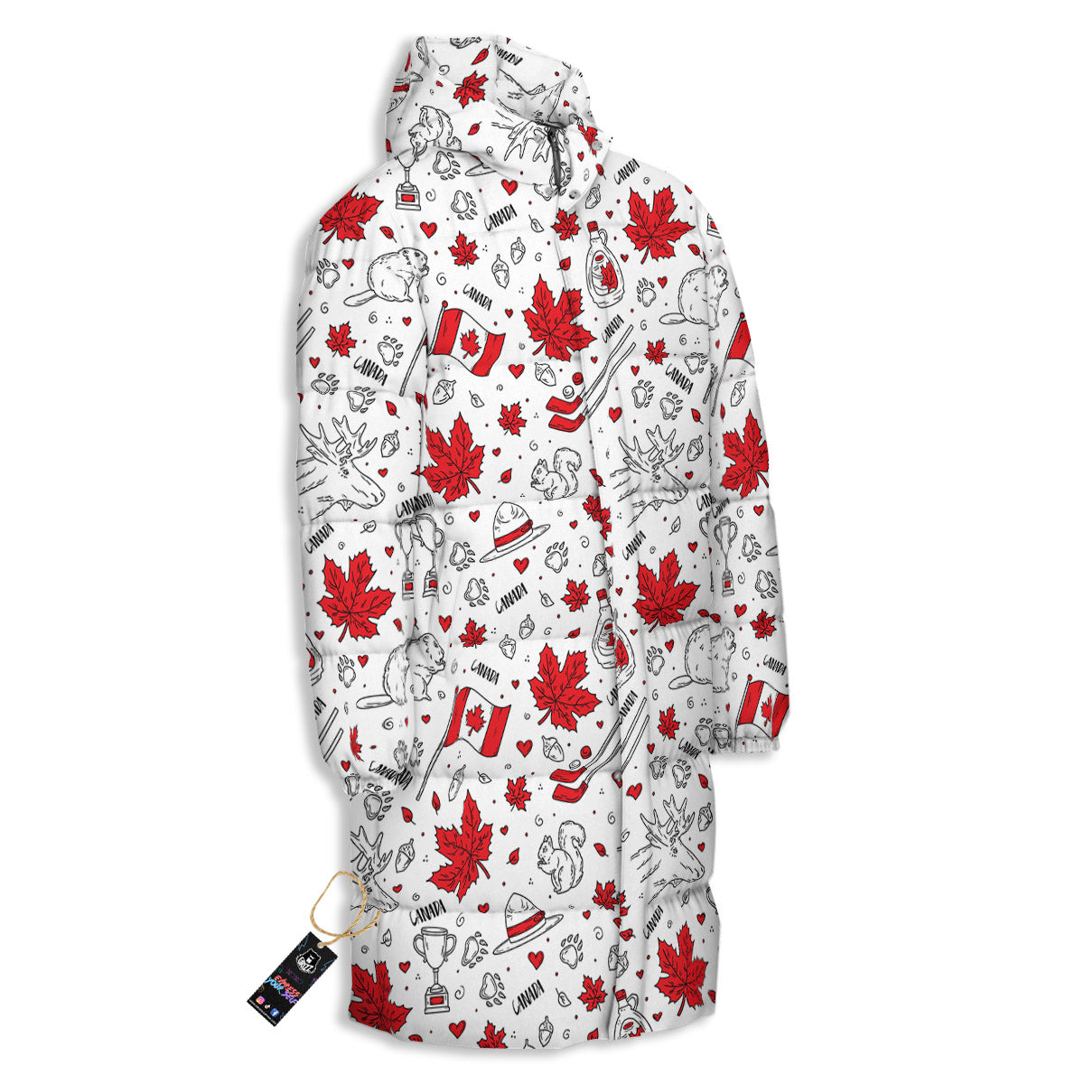 Country Canada Print Pattern Long Down Jacket-grizzshop