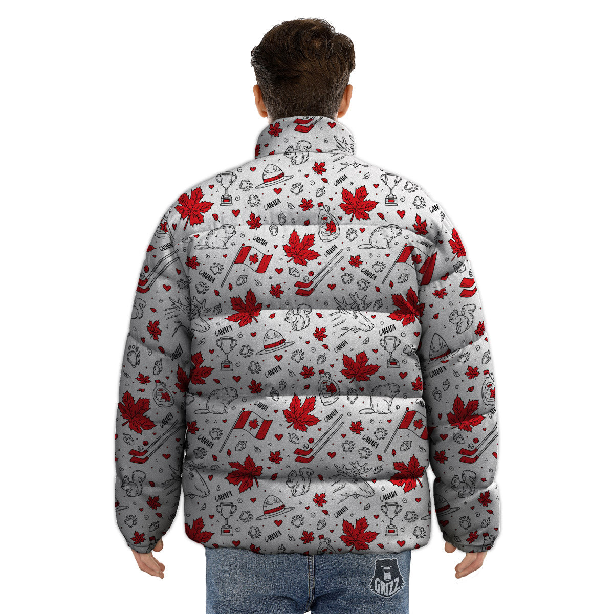 Country Canada Print Pattern Puffer Jacket-grizzshop