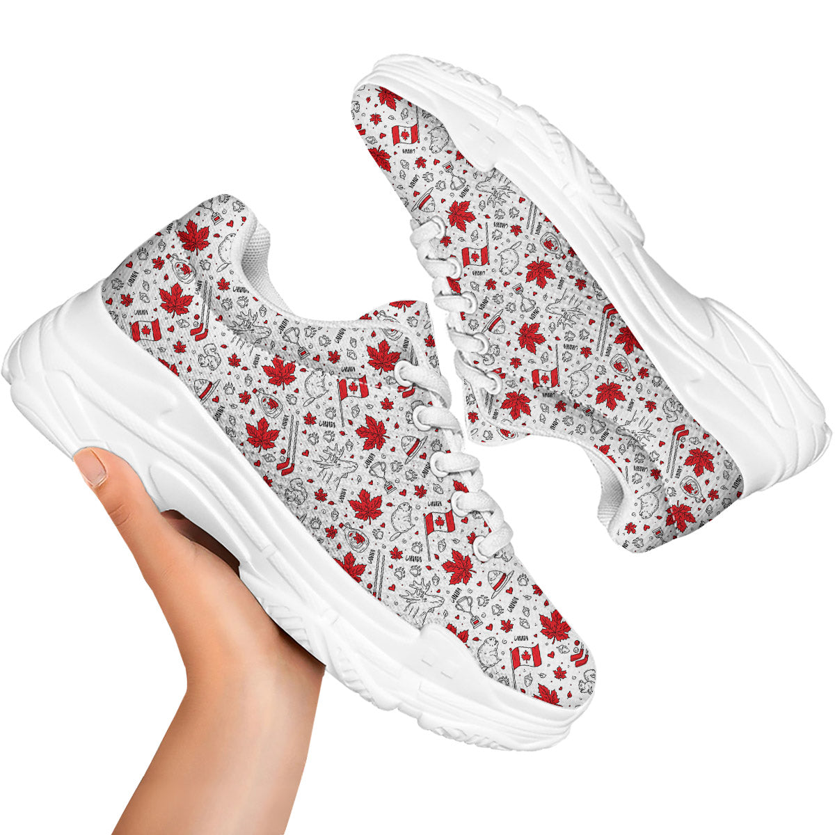 Country Canada Print Pattern White Chunky Shoes-grizzshop