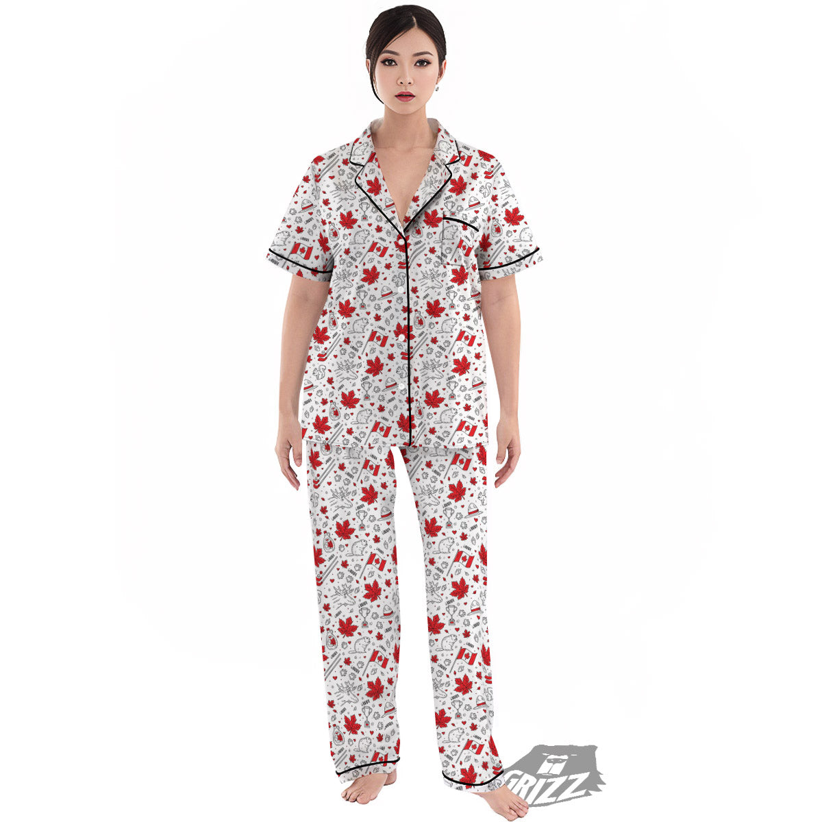 Country Canada Print Pattern Women's Pajamas Set-grizzshop