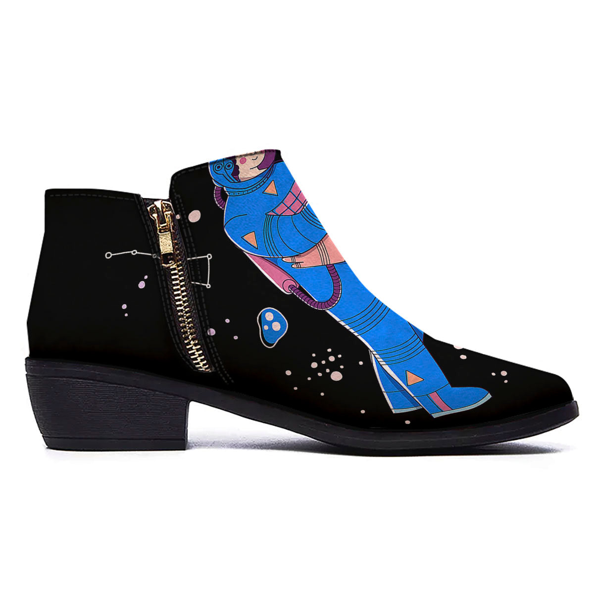 Couple Astronaut Travel In Space Print Ankle Boots-grizzshop