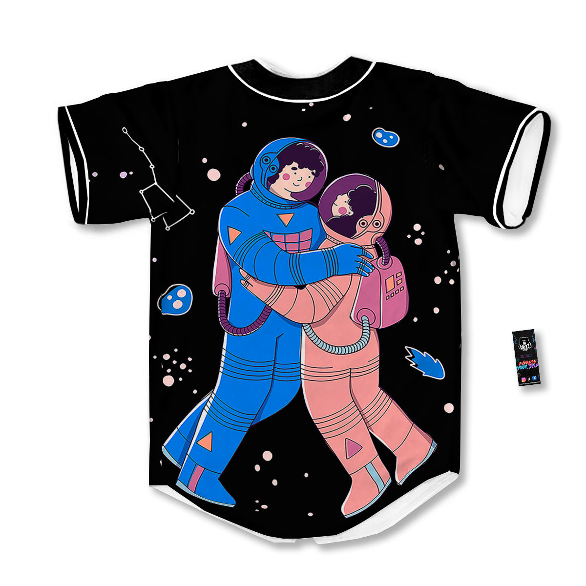Couple Astronaut Travel In Space Print Baseball Jersey-grizzshop