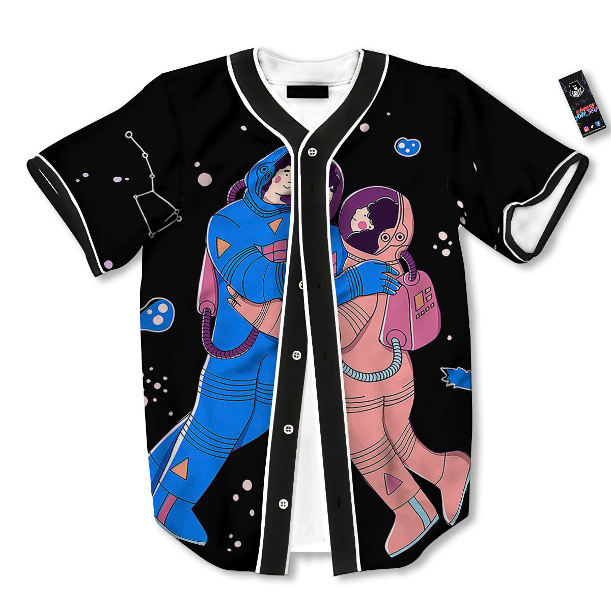 Couple Astronaut Travel In Space Print Baseball Jersey-grizzshop