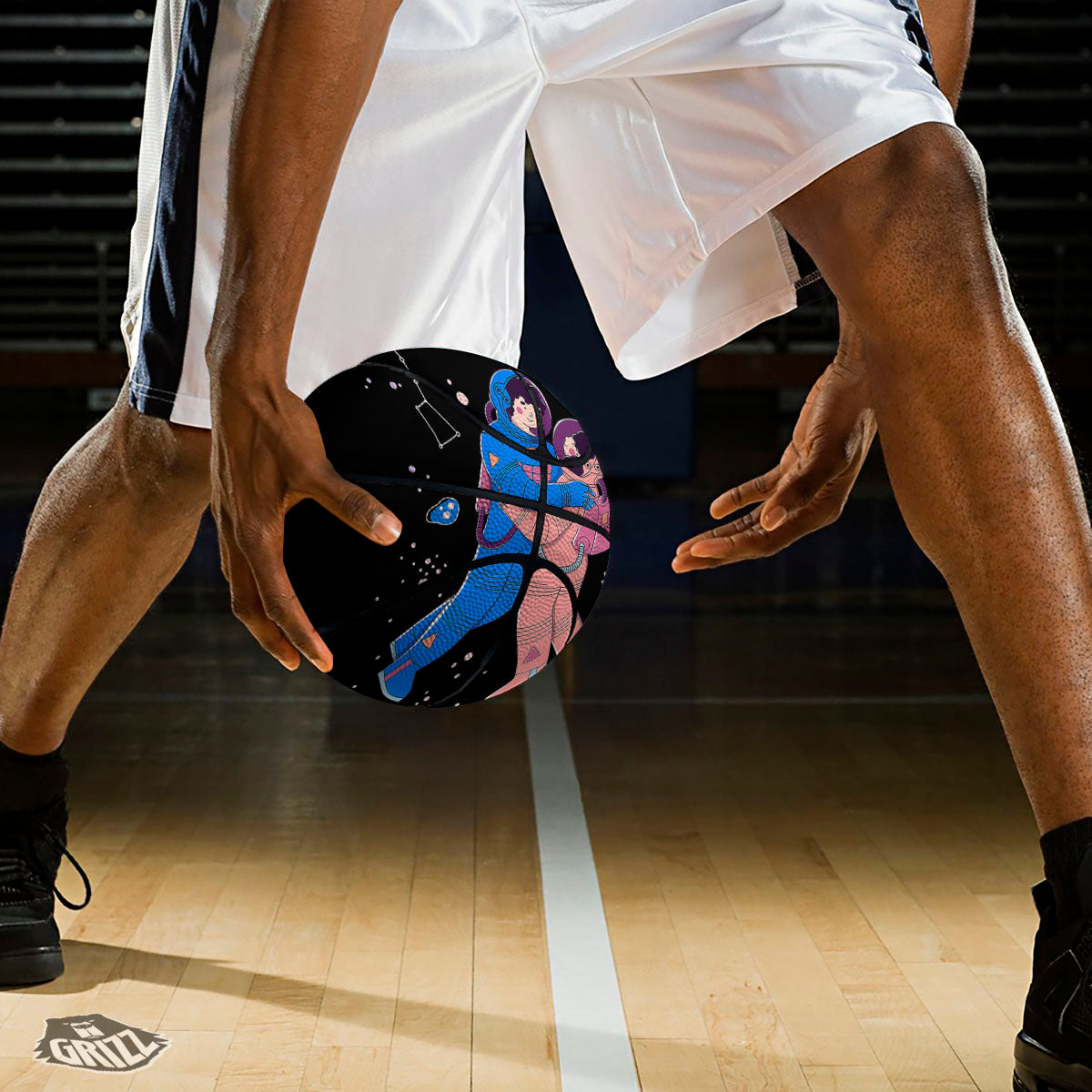 Couple Astronaut Travel In Space Print Basketball-grizzshop