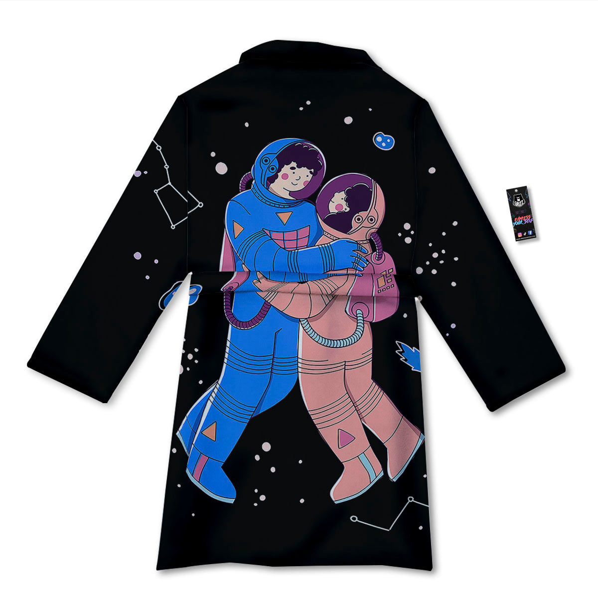 Couple Astronaut Travel In Space Print Bathrobe-grizzshop