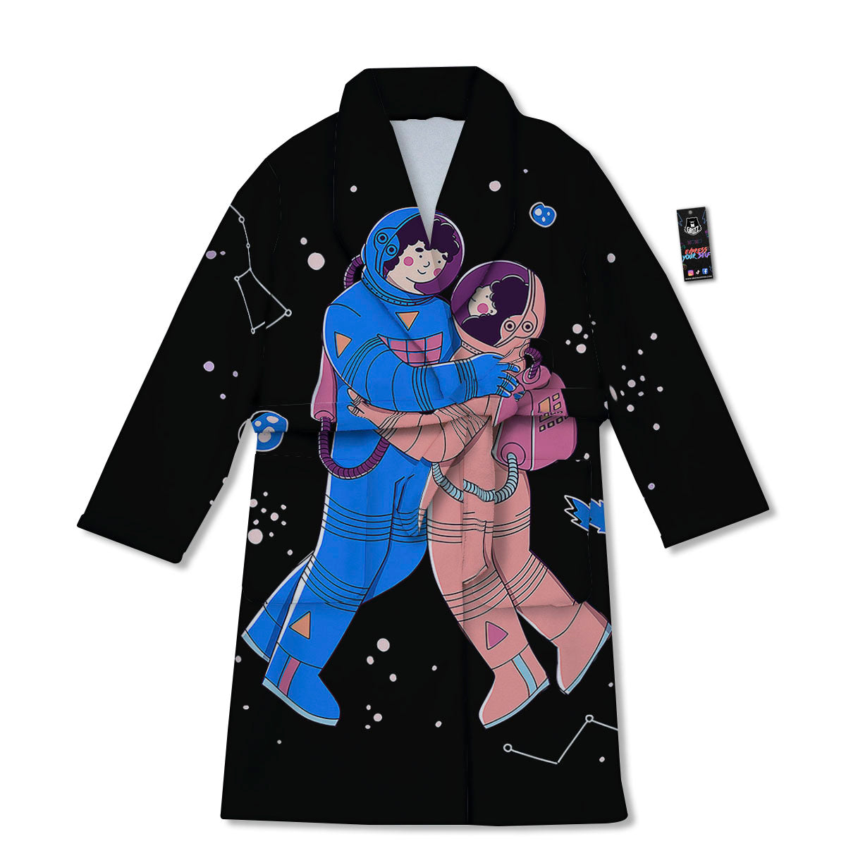 Couple Astronaut Travel In Space Print Bathrobe-grizzshop