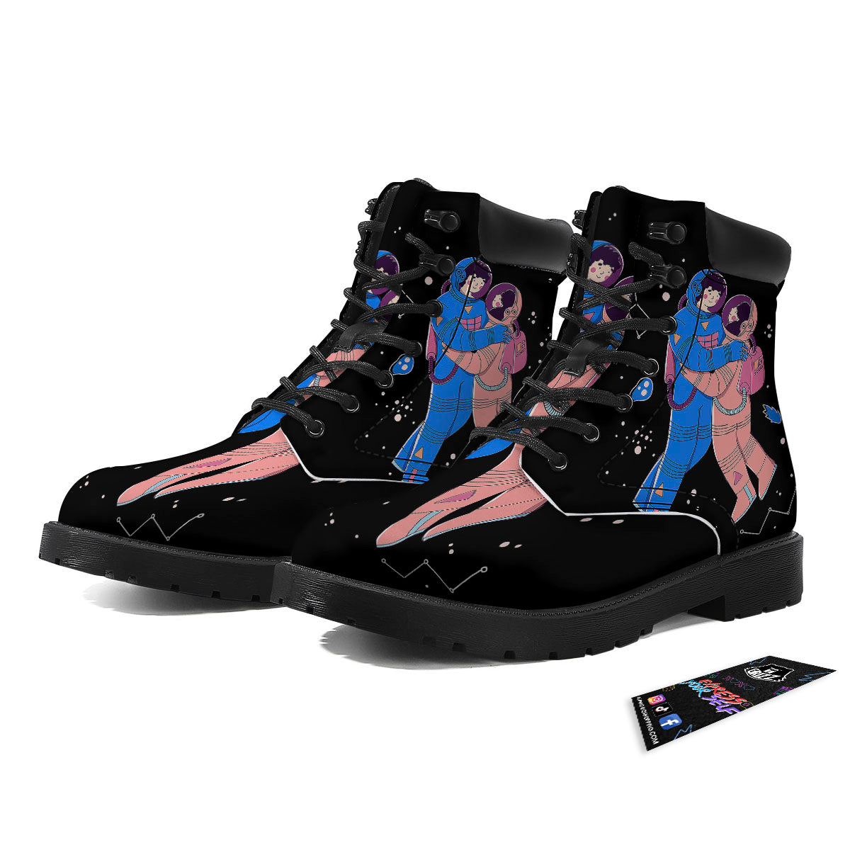 Couple Astronaut Travel In Space Print Boots-grizzshop