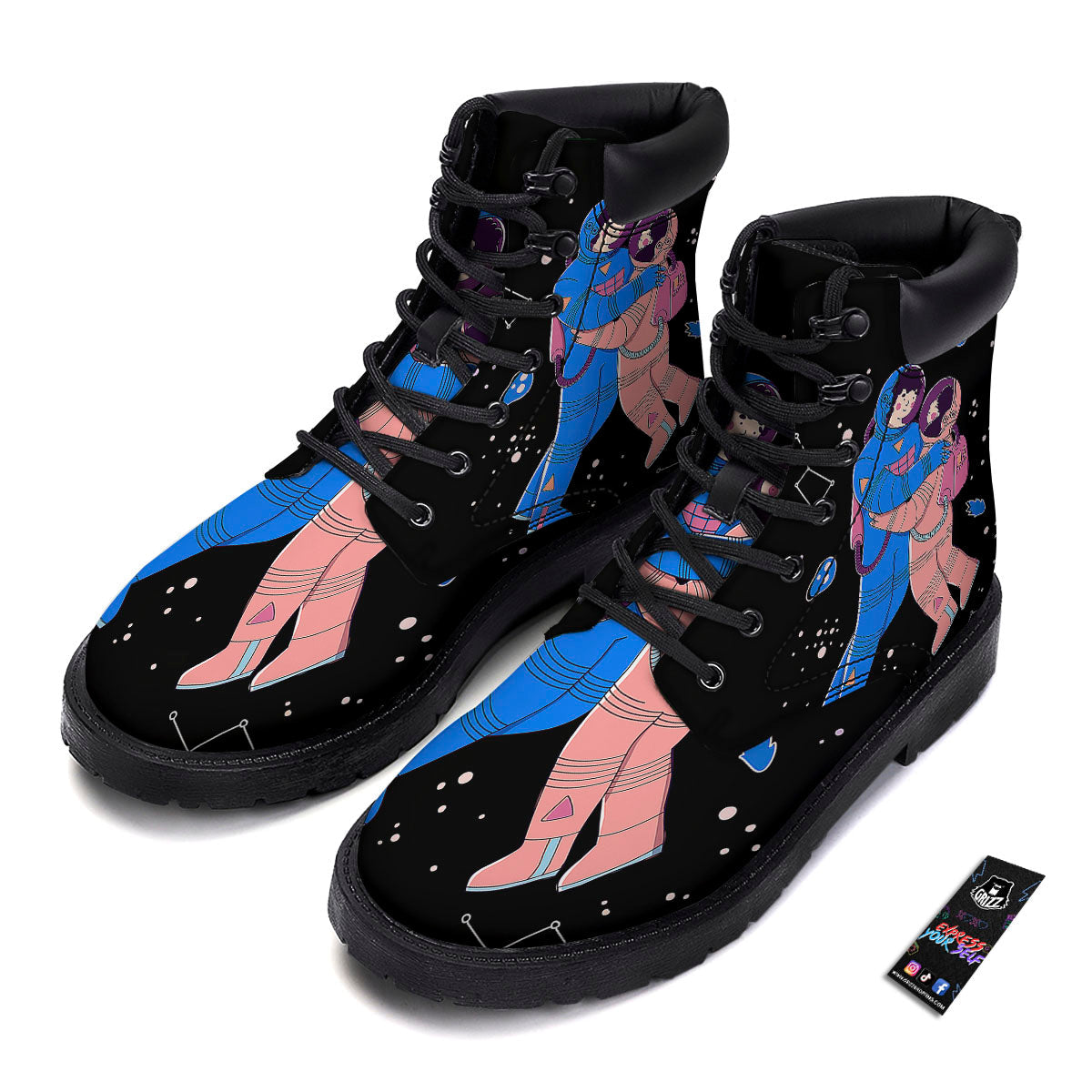 Couple Astronaut Travel In Space Print Boots-grizzshop