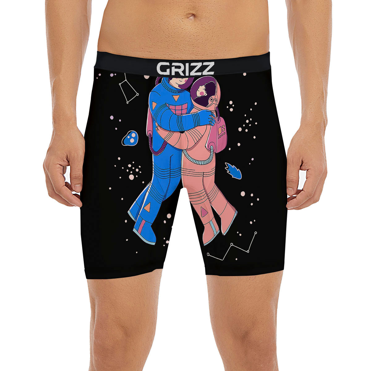 Couple Astronaut Travel In Space Print Boxer Briefs-grizzshop