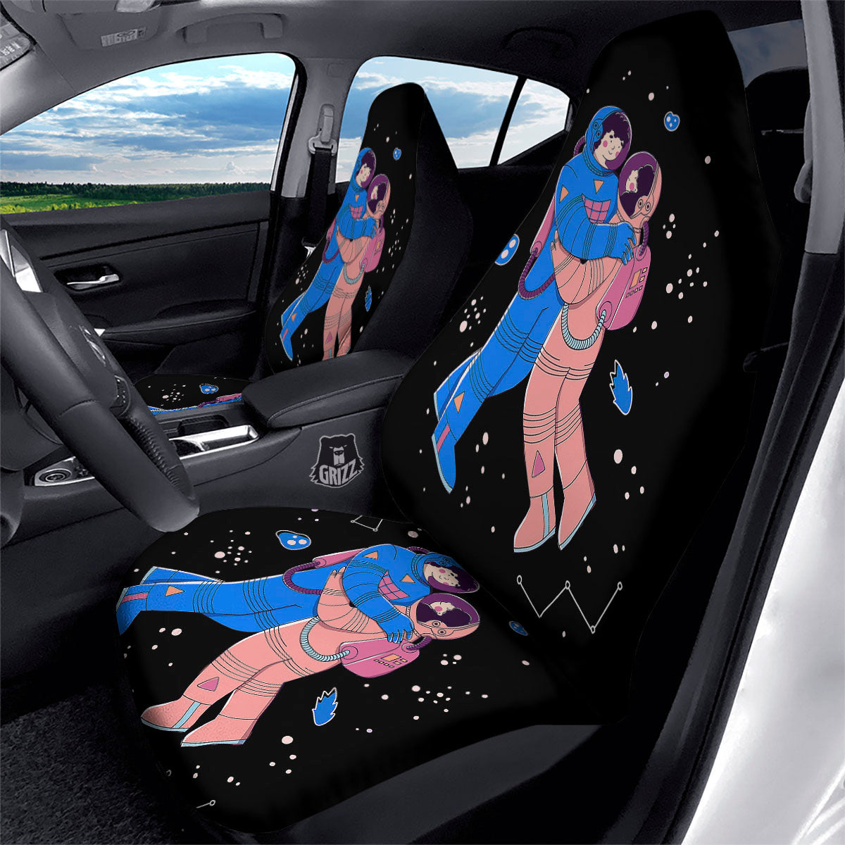 Couple Astronaut Travel In Space Print Car Seat Covers-grizzshop