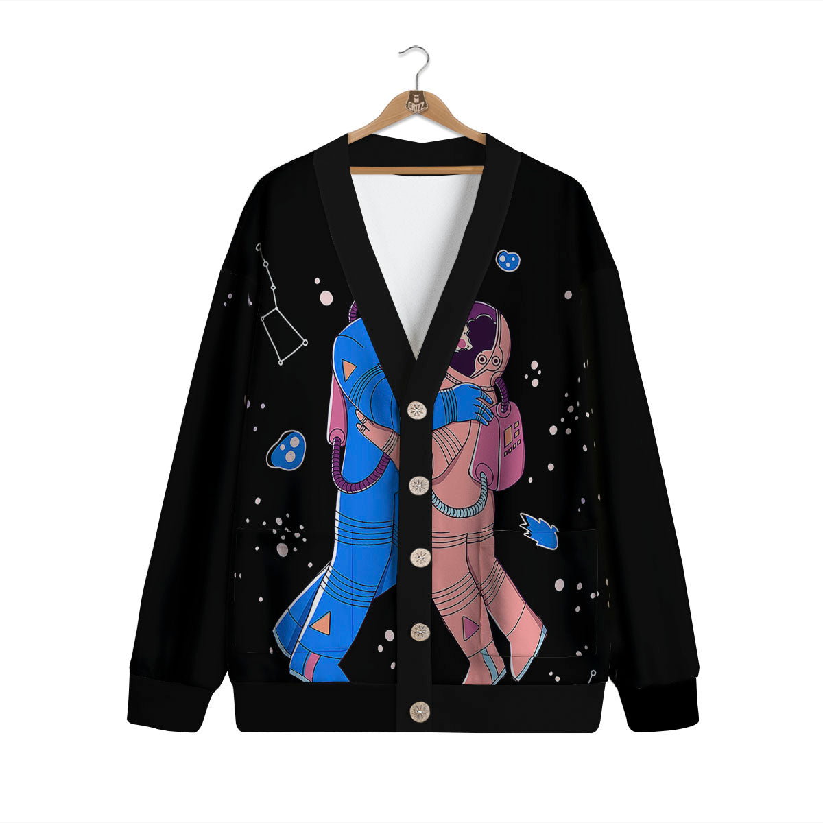 Couple Astronaut Travel In Space Print Cardigan-grizzshop