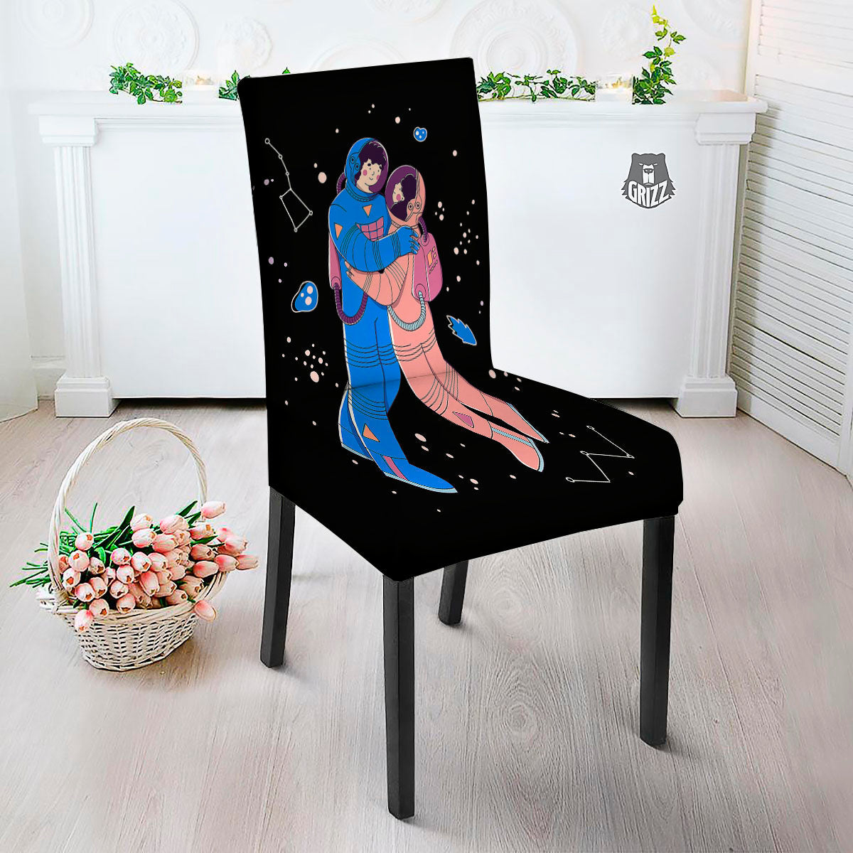 Couple Astronaut Travel In Space Print Dining Chair Slipcover-grizzshop