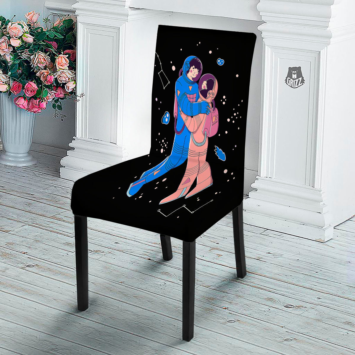 Couple Astronaut Travel In Space Print Dining Chair Slipcover-grizzshop