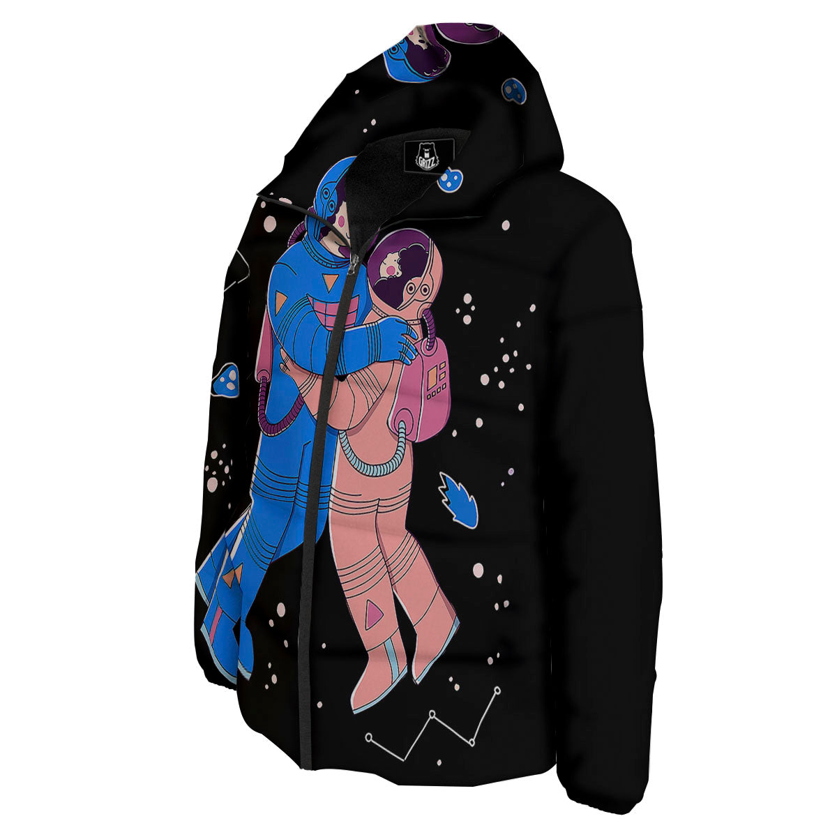 Couple Astronaut Travel In Space Print Down Jacket-grizzshop
