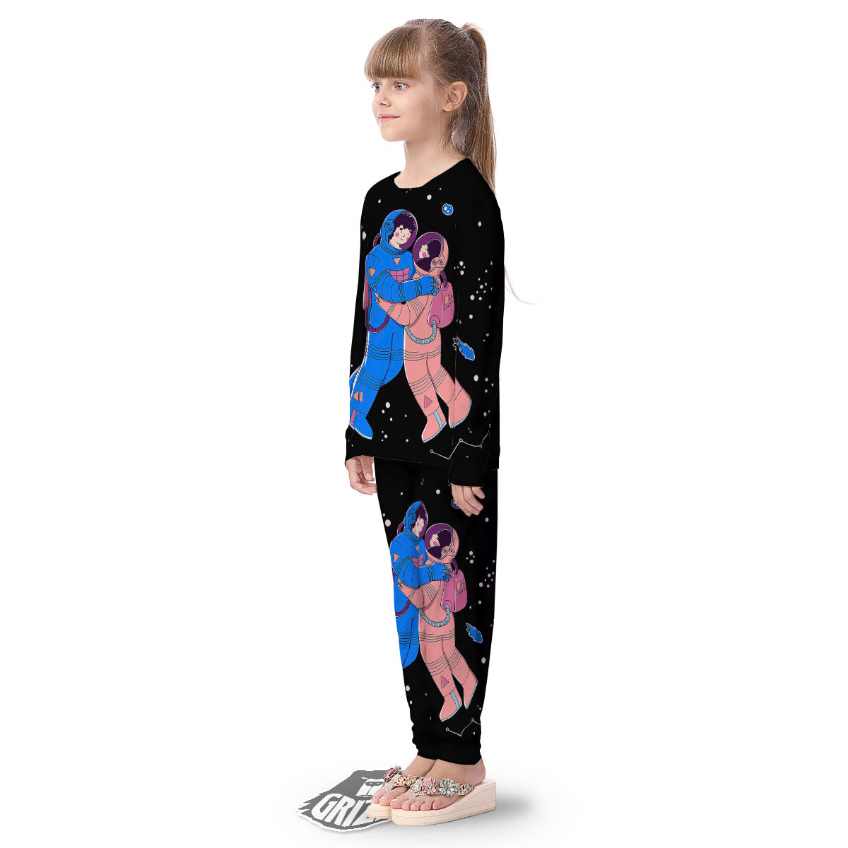 Couple Astronaut Travel In Space Print Kid's Pajamas-grizzshop