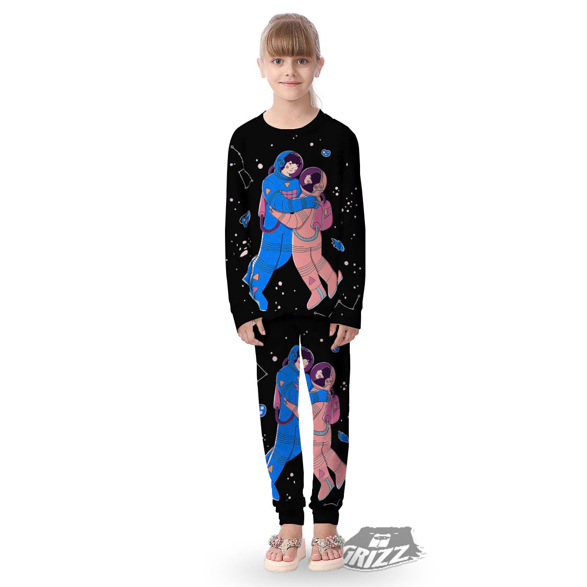 Couple Astronaut Travel In Space Print Kid's Pajamas-grizzshop