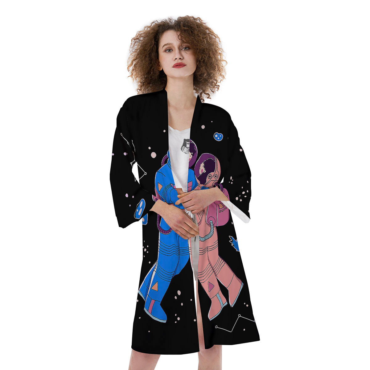 Couple Astronaut Travel In Space Print Kimono-grizzshop