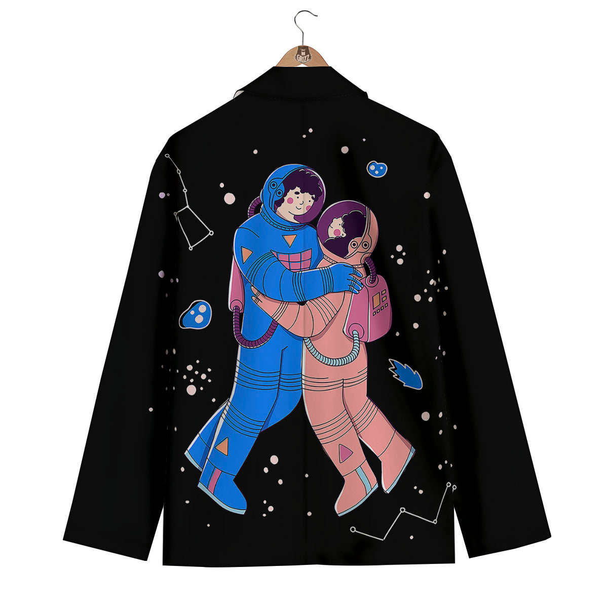 Couple Astronaut Travel In Space Print Men's Blazer-grizzshop
