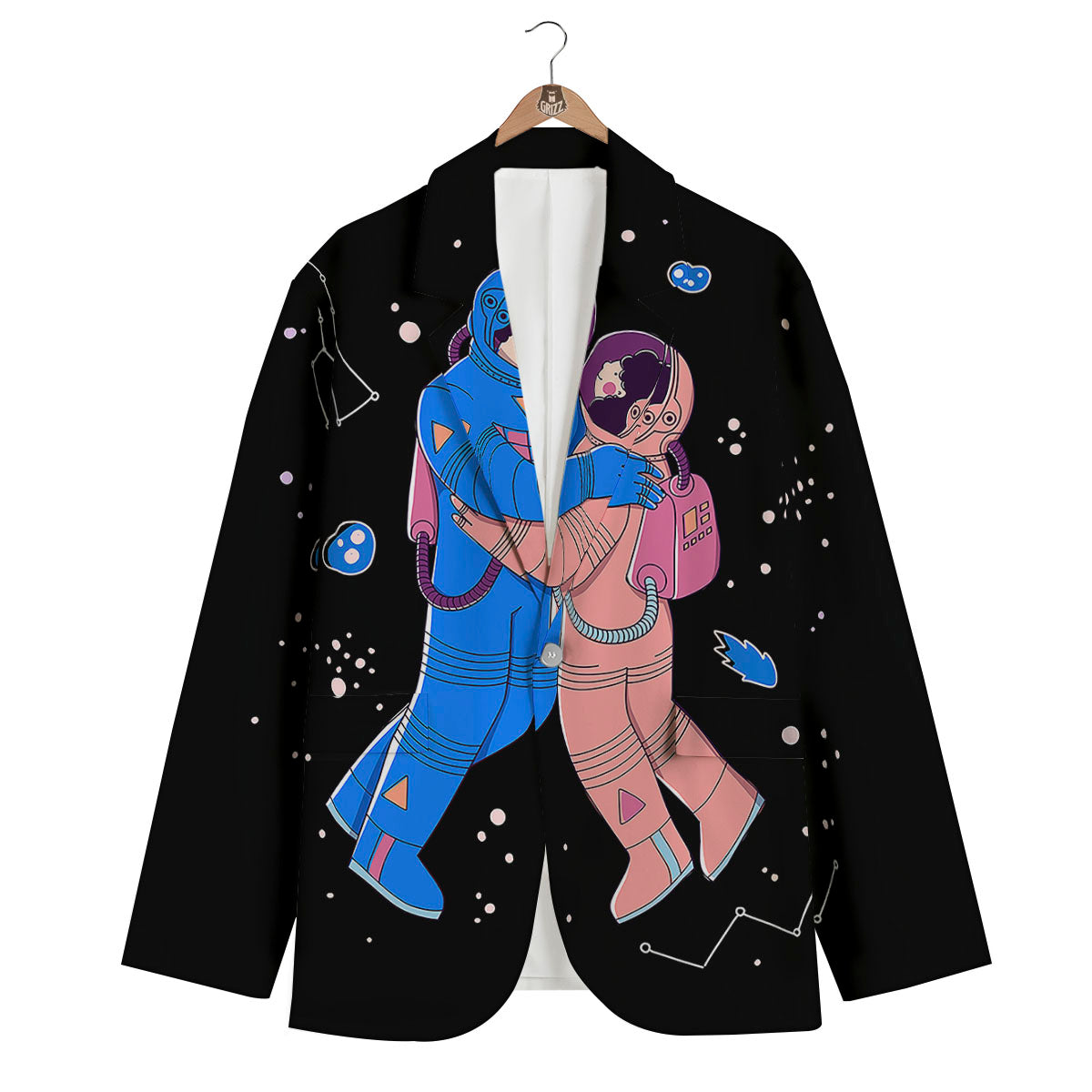 Couple Astronaut Travel In Space Print Men's Blazer-grizzshop