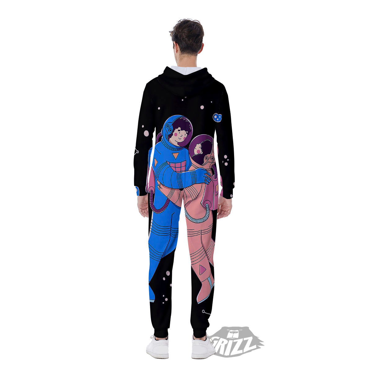 Couple Astronaut Travel In Space Print Men's Jumpsuit-grizzshop