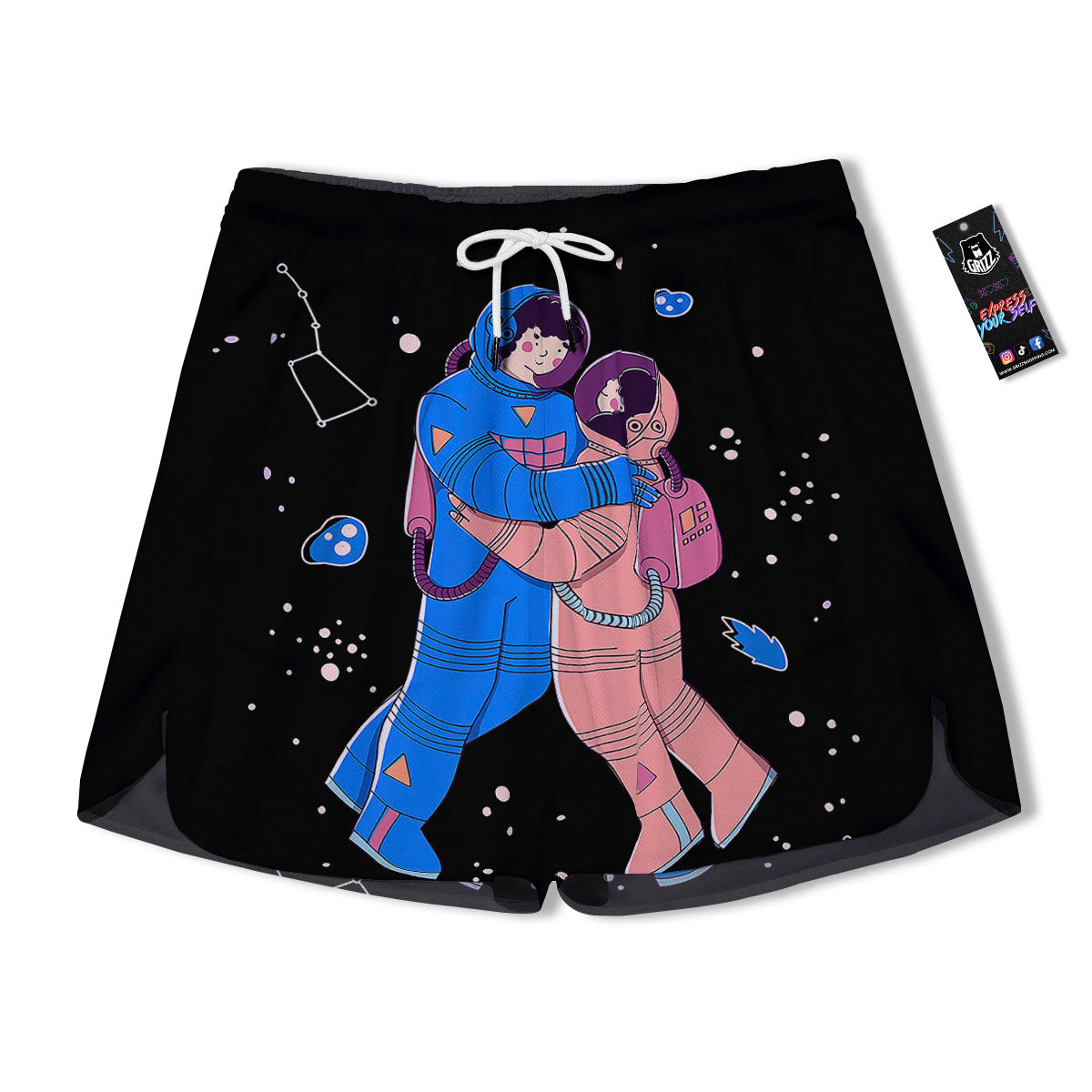 Couple Astronaut Travel In Space Print Men's Running Shorts-grizzshop