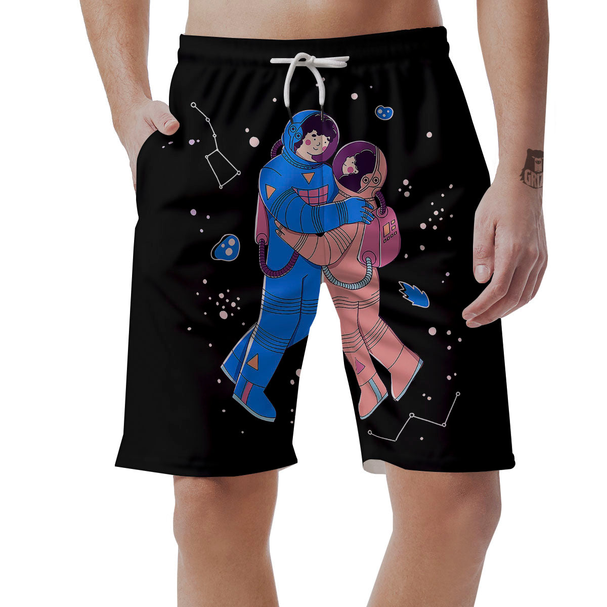 Couple Astronaut Travel In Space Print Men's Shorts-grizzshop