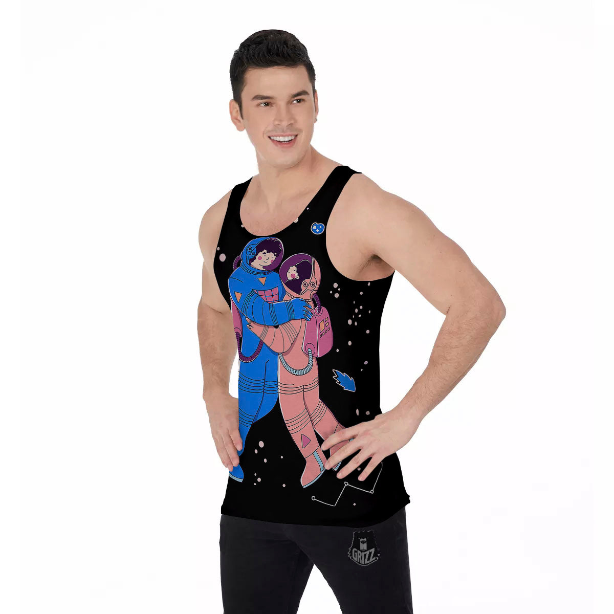 Couple Astronaut Travel In Space Print Men's Tank Top-grizzshop