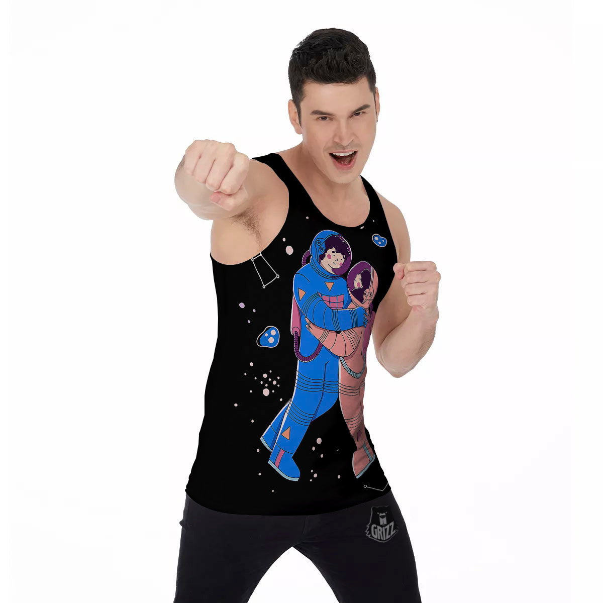 Couple Astronaut Travel In Space Print Men's Tank Top-grizzshop