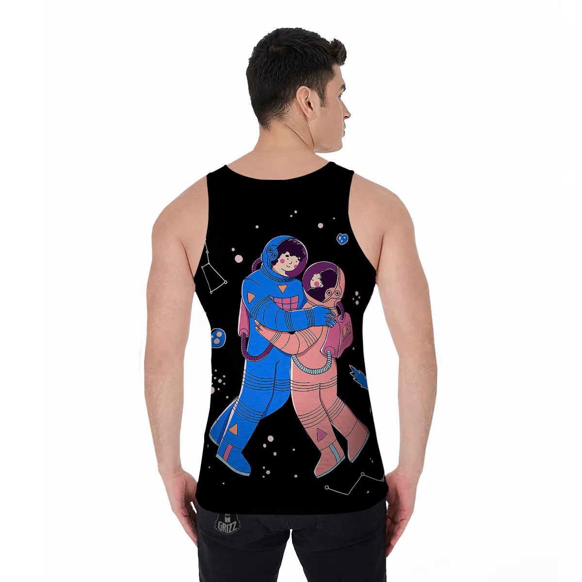Couple Astronaut Travel In Space Print Men's Tank Top-grizzshop