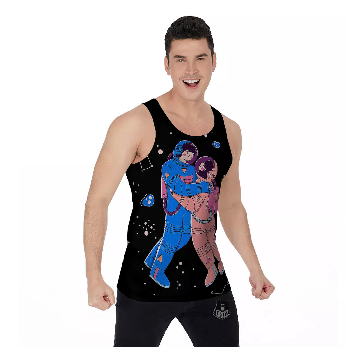 Couple Astronaut Travel In Space Print Men's Tank Top-grizzshop