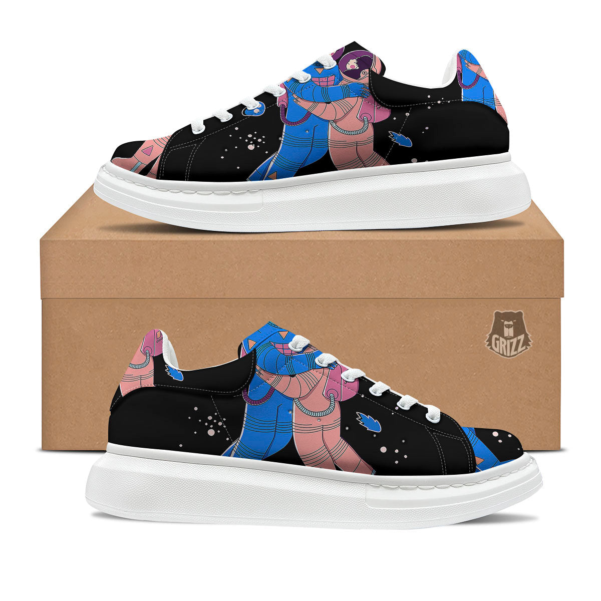 Couple Astronaut Travel In Space Print Platform Shoes-grizzshop