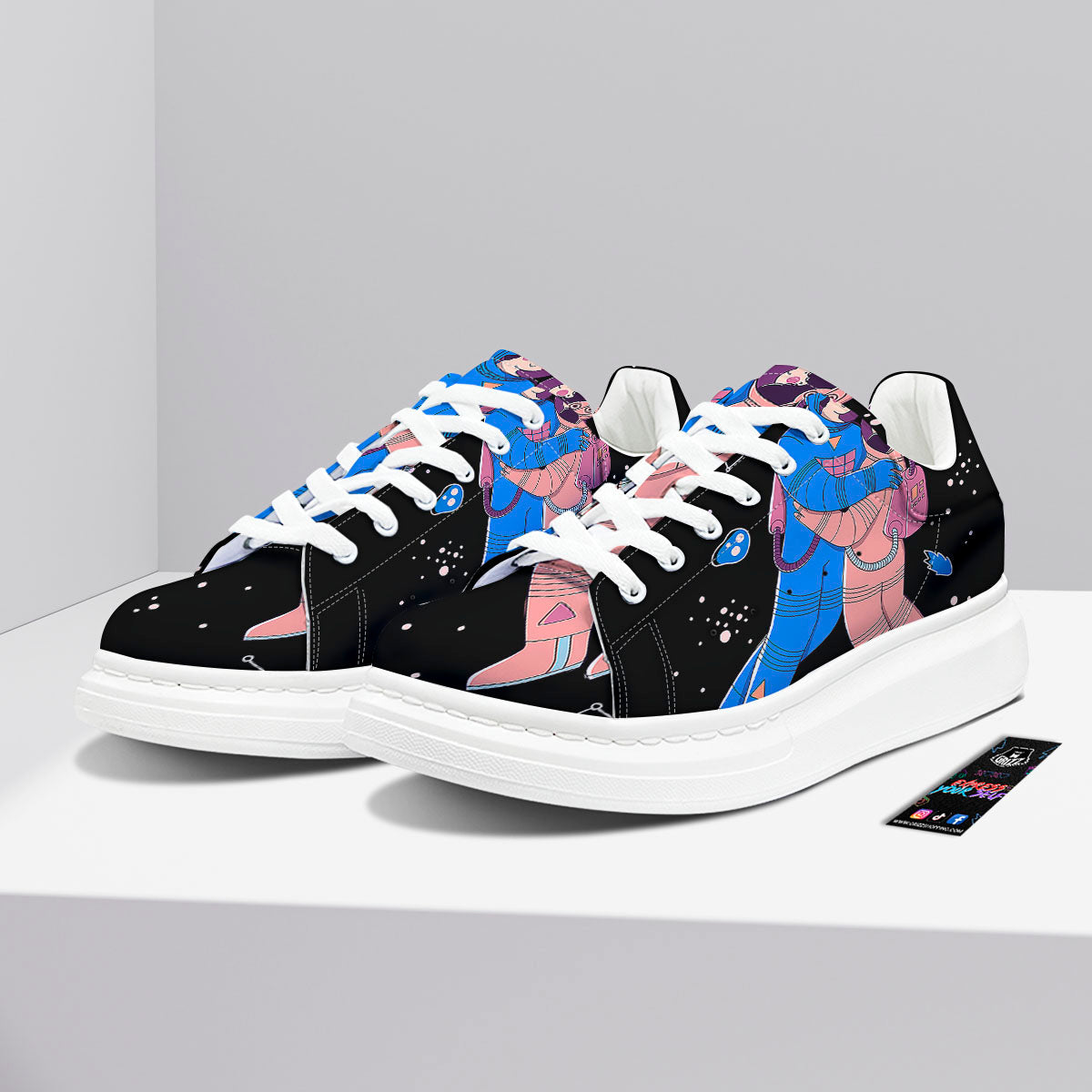 Couple Astronaut Travel In Space Print Platform Shoes-grizzshop