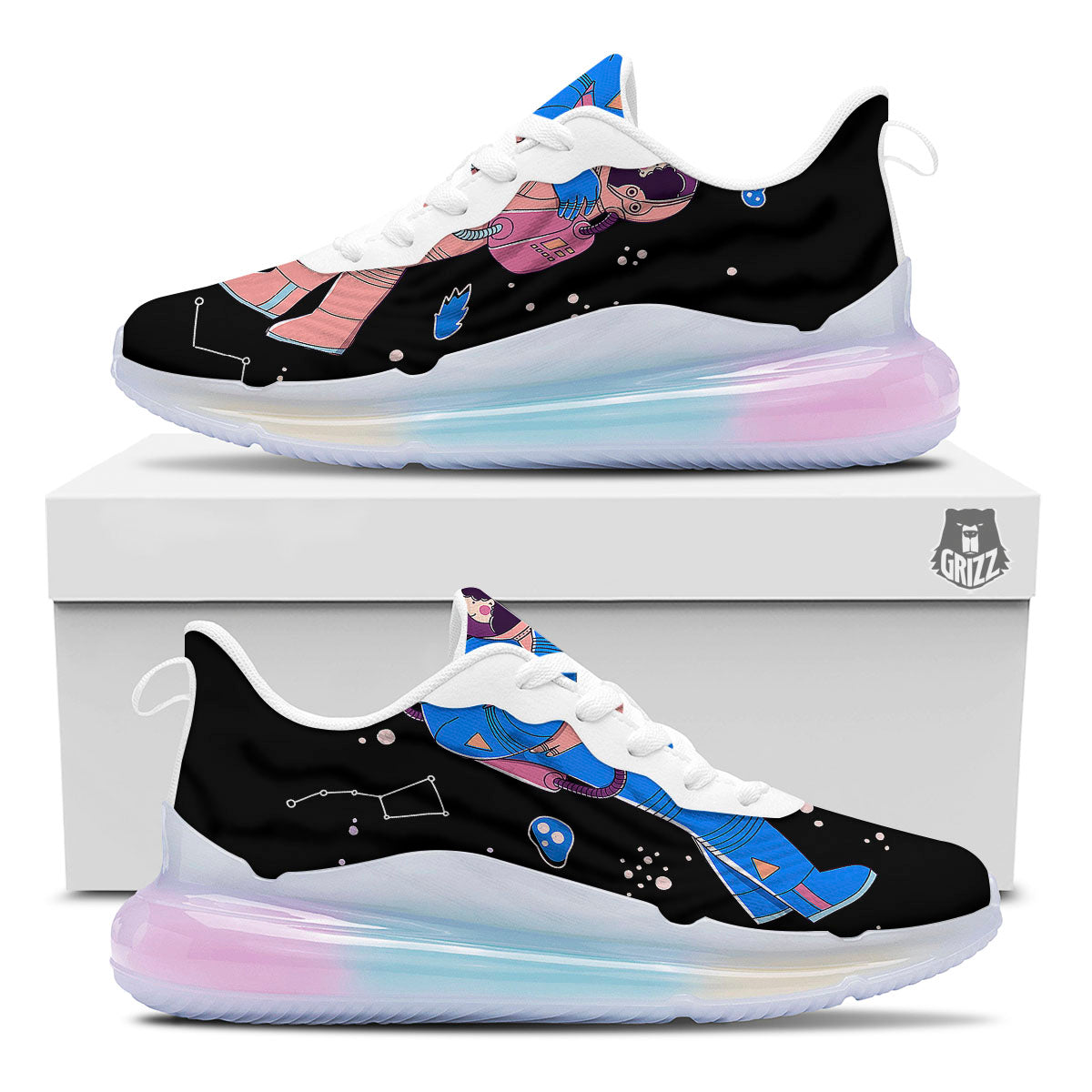 Couple Astronaut Travel In Space Print Running Sneakers-grizzshop
