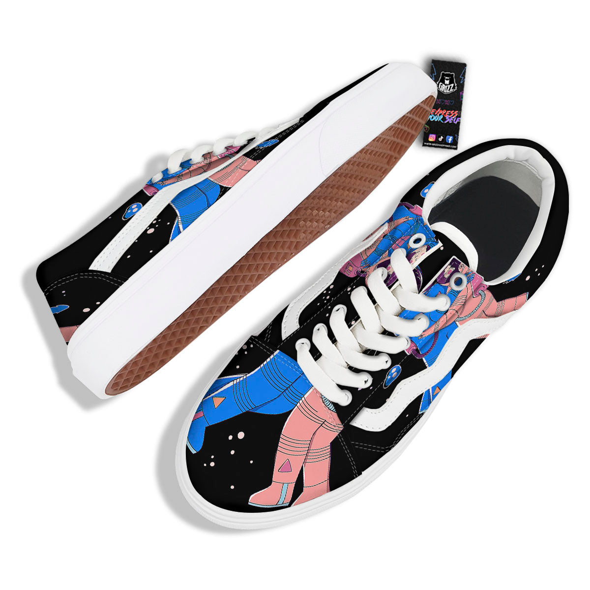Couple Astronaut Travel In Space Print Skate Shoes-grizzshop