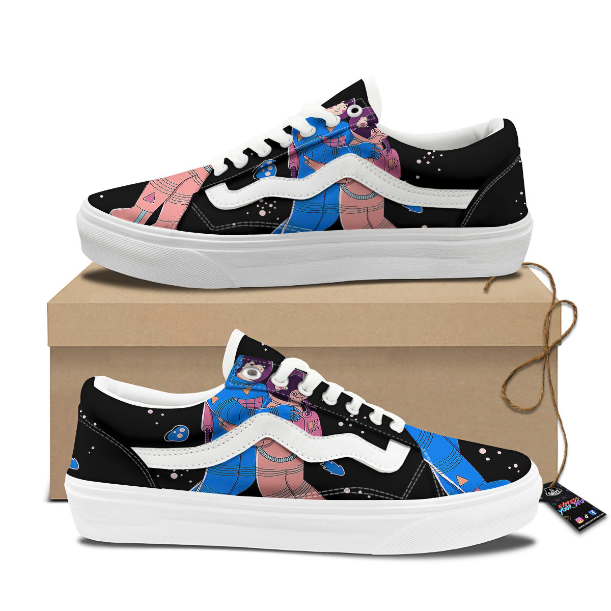 Couple Astronaut Travel In Space Print Skate Shoes-grizzshop