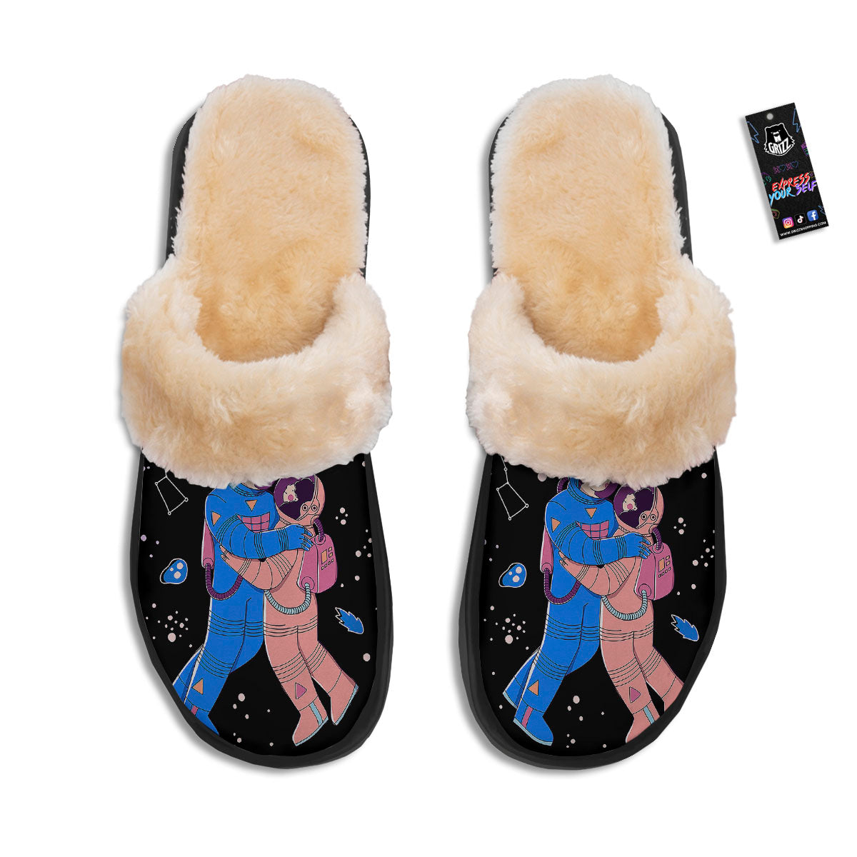Couple Astronaut Travel In Space Print Slippers-grizzshop