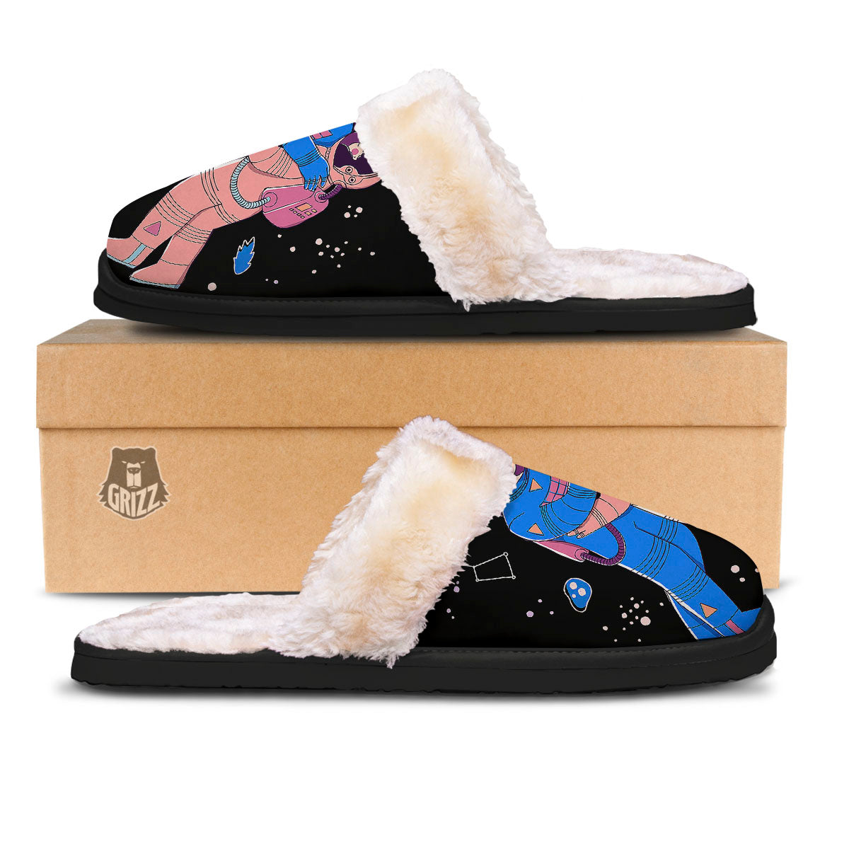 Couple Astronaut Travel In Space Print Slippers-grizzshop