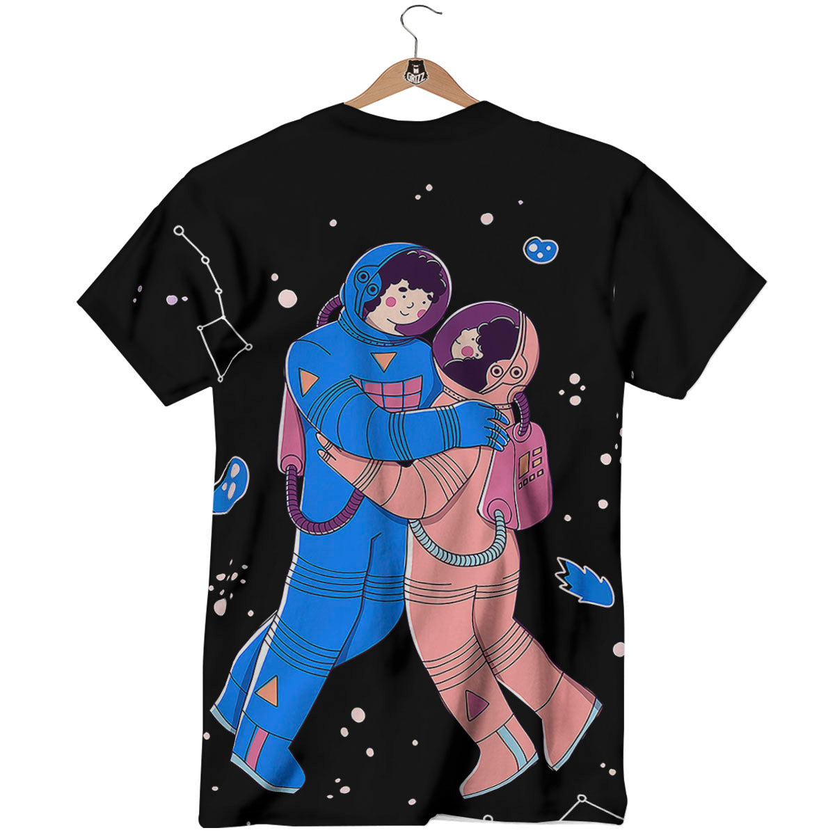 Couple Astronaut Travel In Space Print T-Shirt-grizzshop