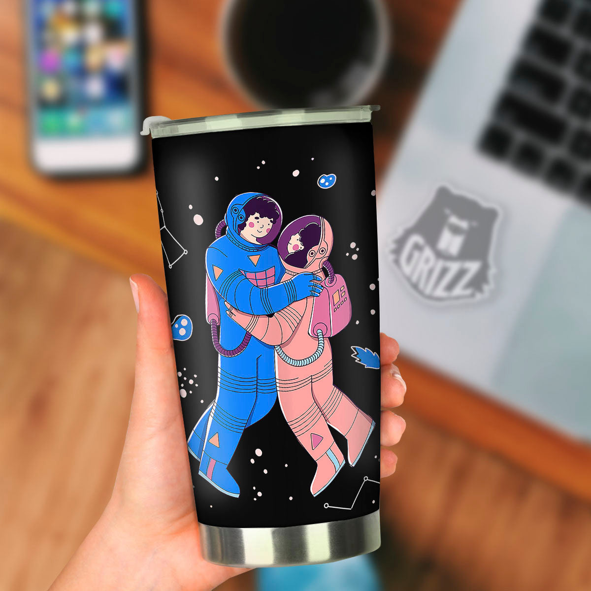 Couple Astronaut Travel In Space Print Tumbler-grizzshop