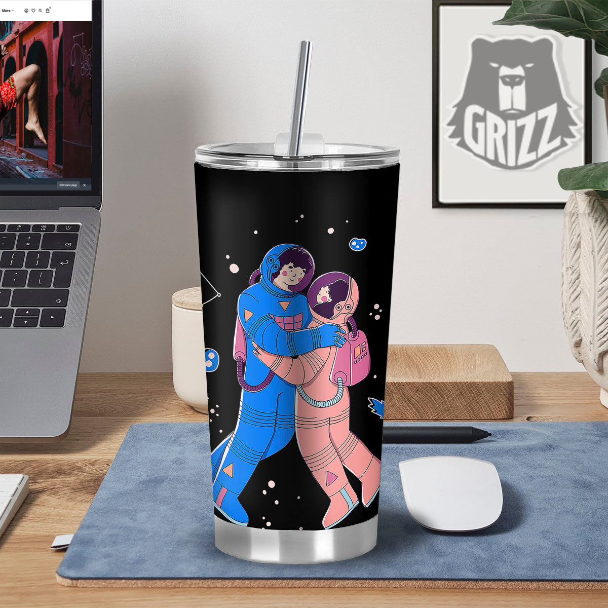 Couple Astronaut Travel In Space Print Tumbler-grizzshop